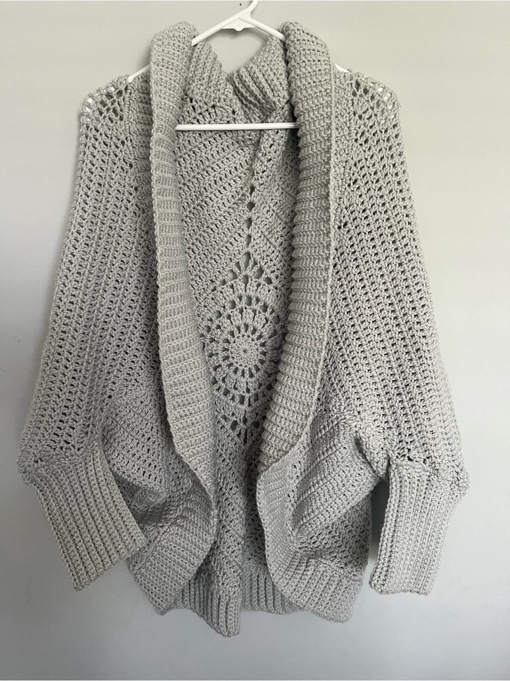 Handmade Light Gray Open-Front Women's Sweater Cardigan